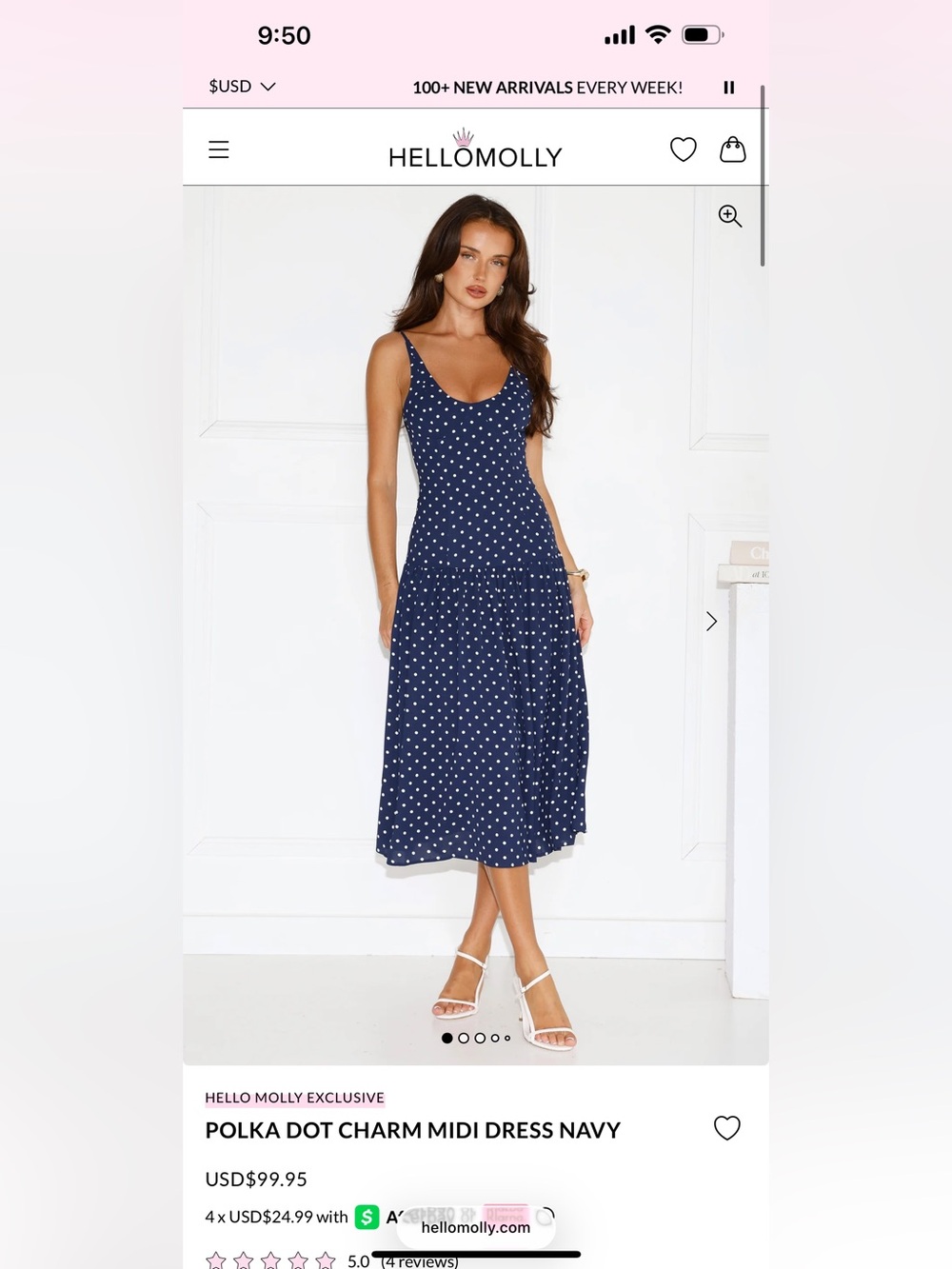 Hello Molly Polka Dot Charm Midi Dress Navy